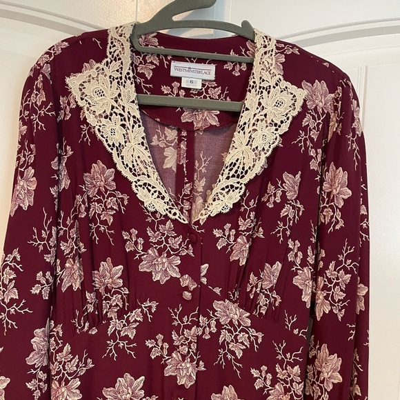 Vintage Westminster Lace burgundy floral prairie style dress size 6 - Picture 4 of 10